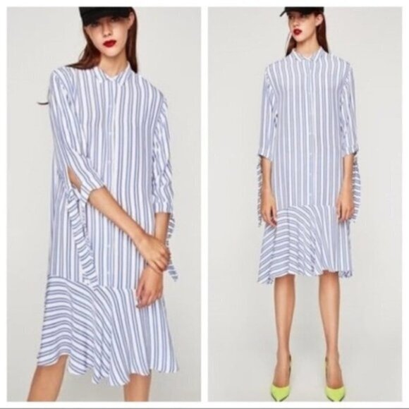 Zara | Striped Asymmetrical Shirtdress - Picture 1 of 6